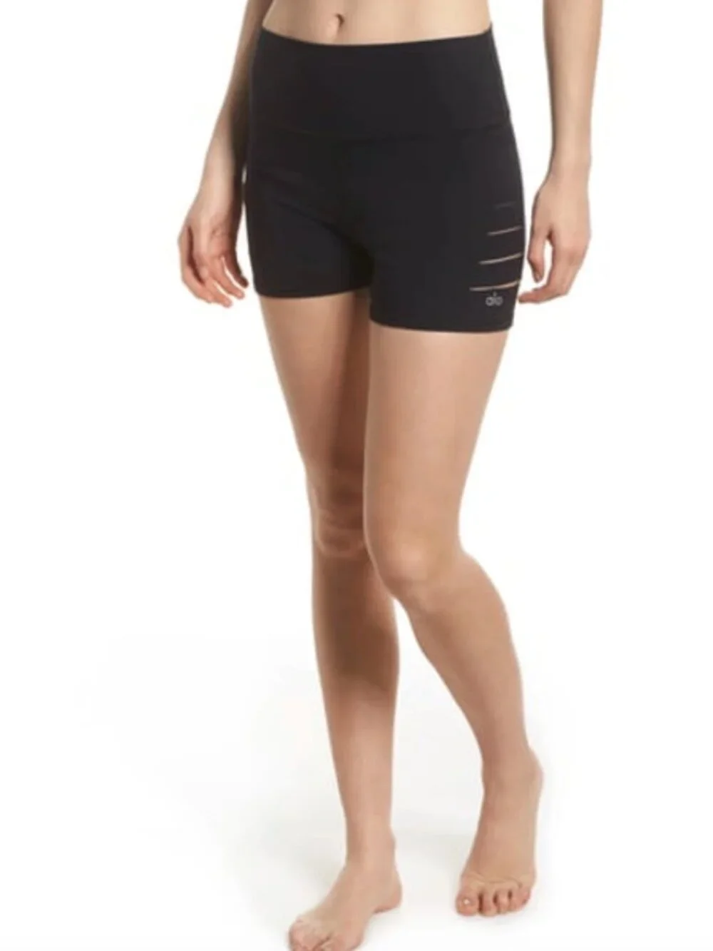 Alo Yoga Ripped High Waist Warrior Bike Shorts in Black